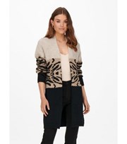 ONLY Tall Stone Animal Print Knit Long Cardigan